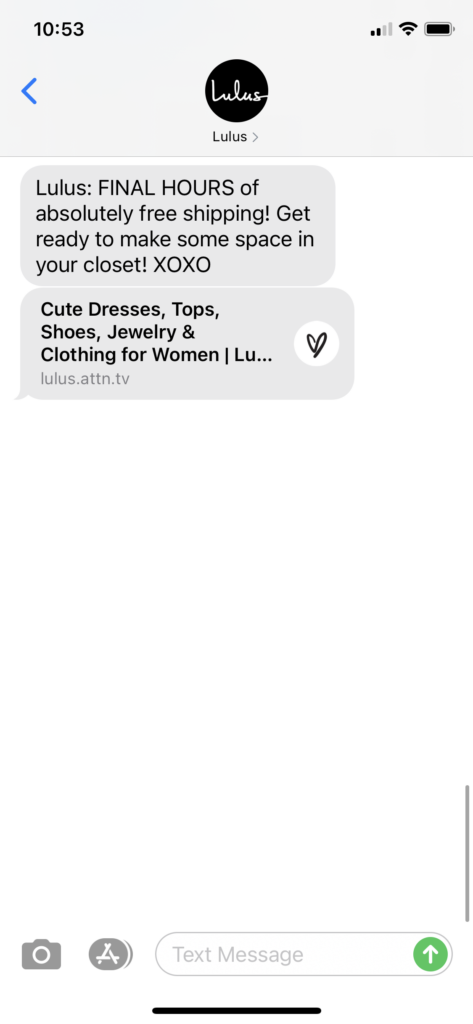 Lulus Text Message Marketing Example - 01.03.2021