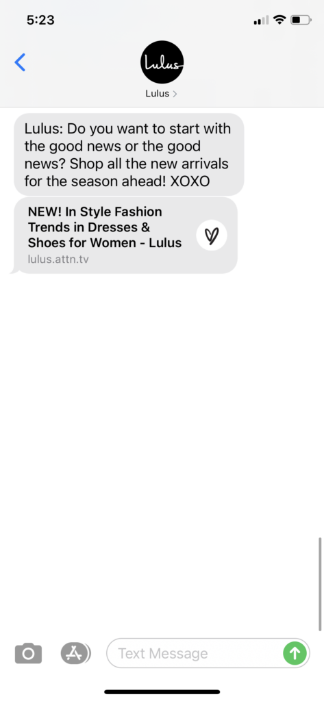 Lulus Text Message Marketing Example -01.06.2021