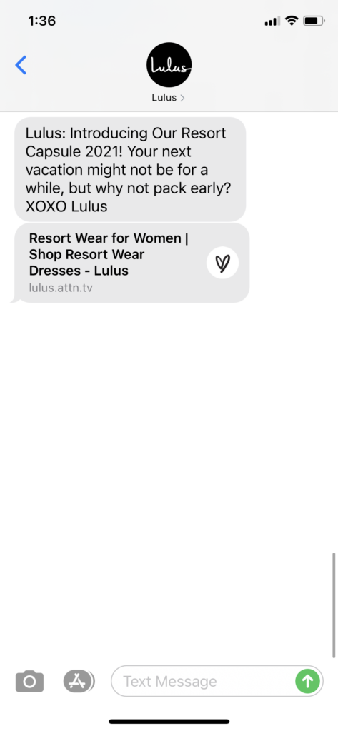 Lulus Text Message Marketing Example - 01.12.2021