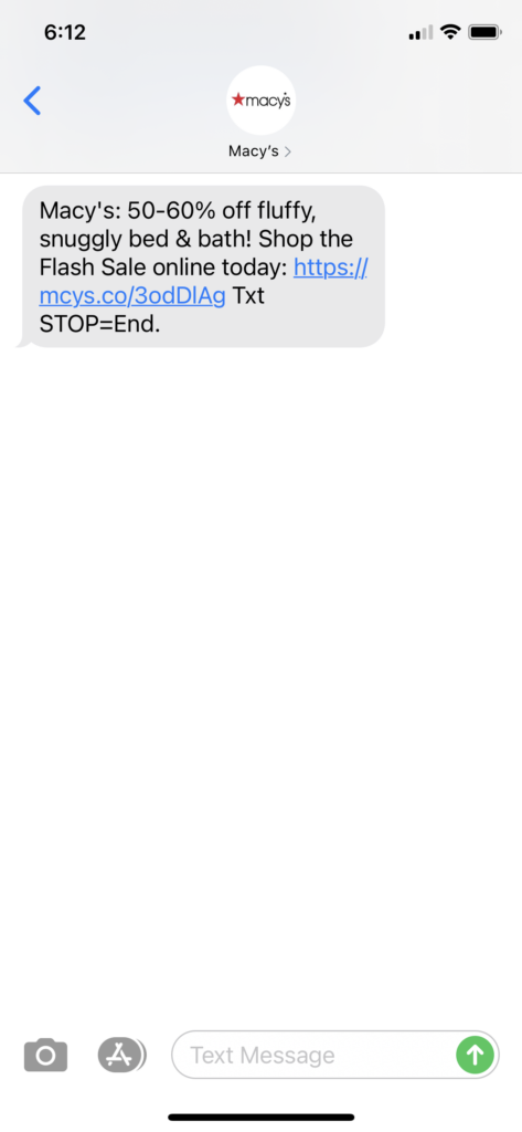 Macy's Text Message Marketing Example - 01.04.2021