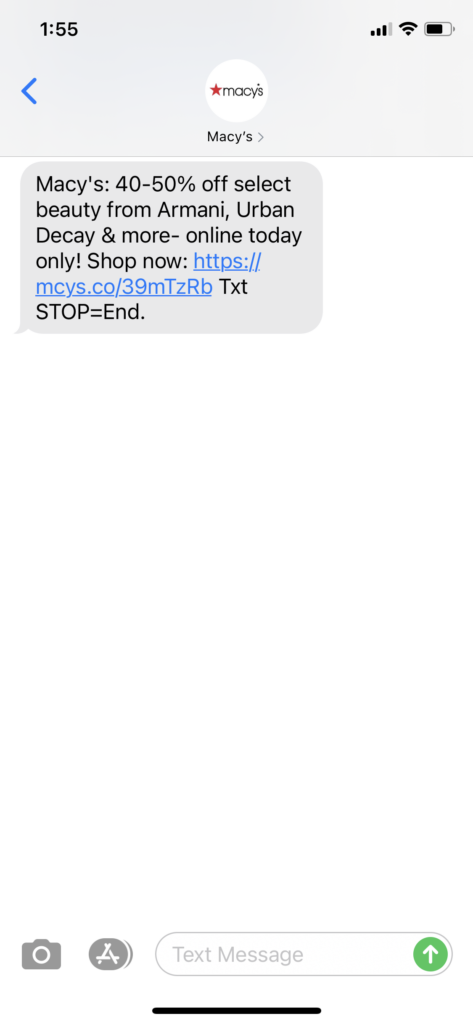 Macy's Text Message Marketing Example - 01.11.2021