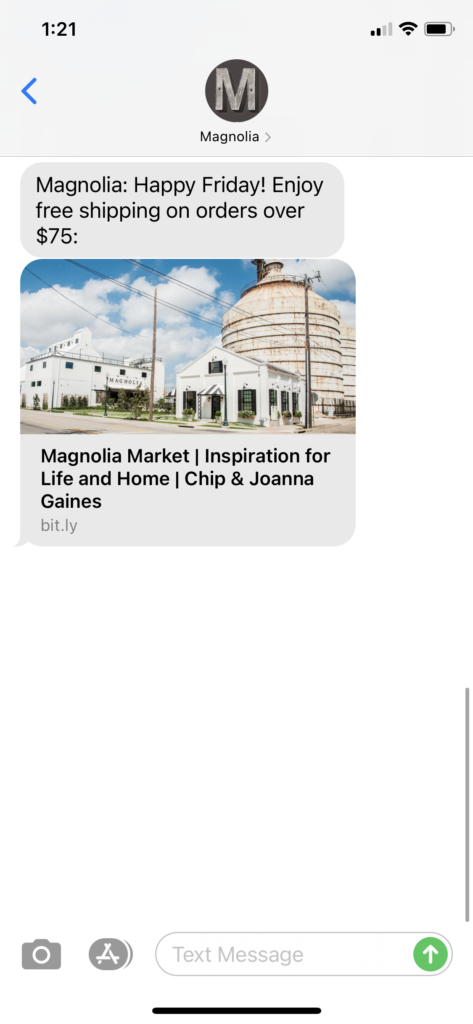 Magnolia Text Message Marketing Example - 01.22.2021