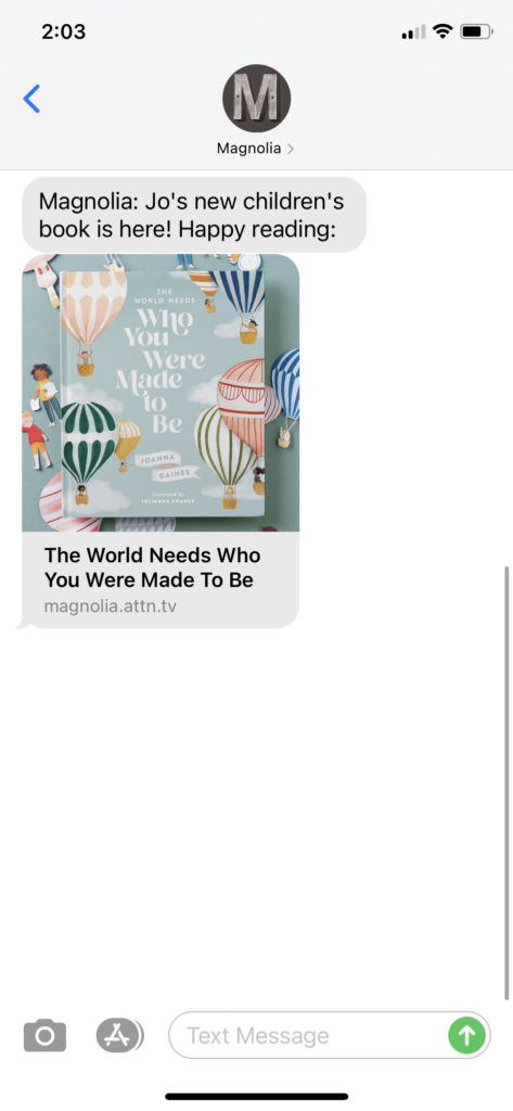 Magnolia Text Message Marketing Example - 11.10.2020