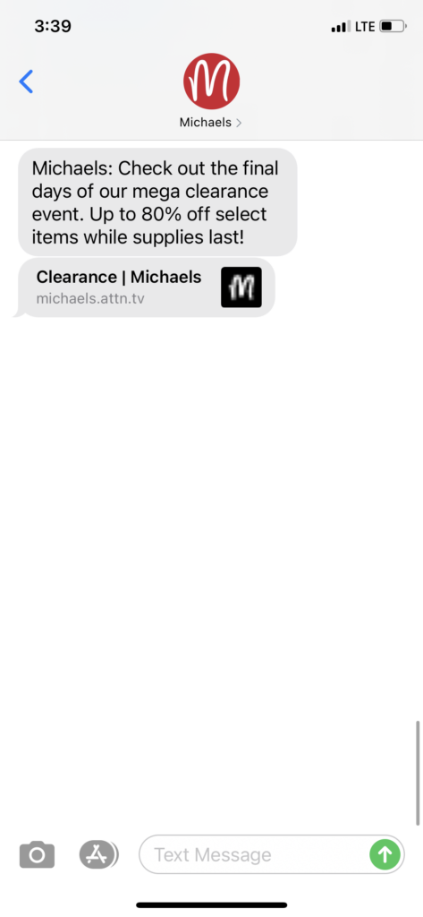 Michael's Text Message Marketing Example - 01.15.2021