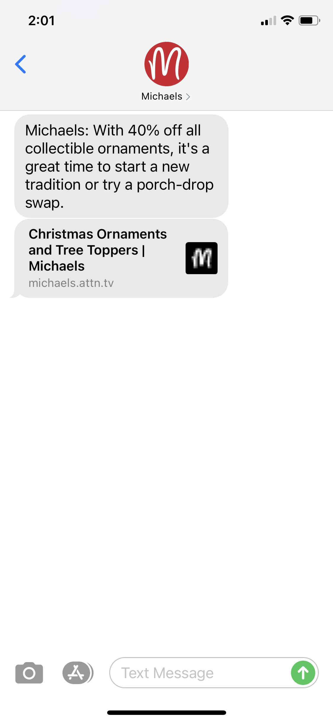 Michaels Text Message Marketing Example 11.10.2020 SMS Archives