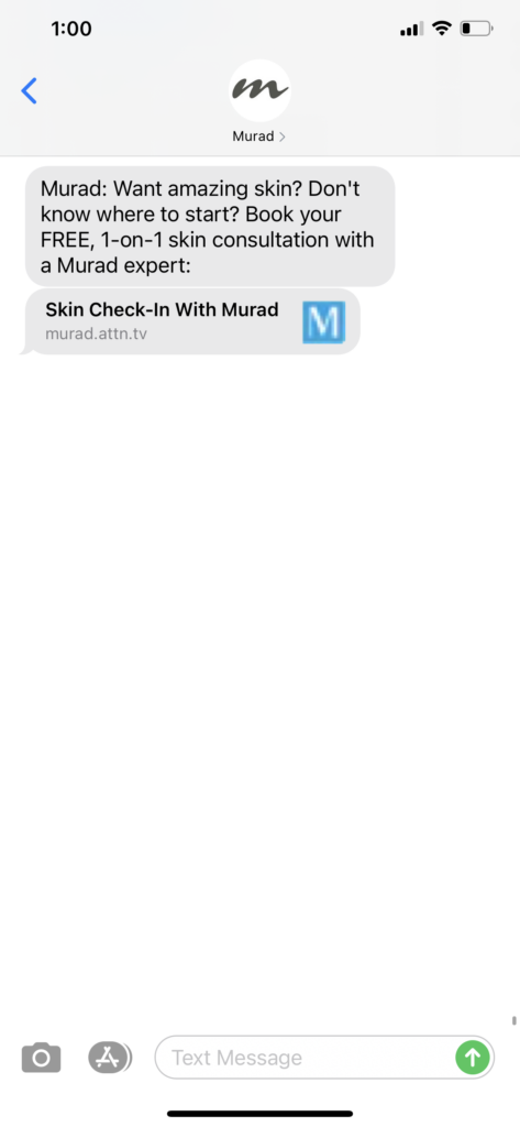 Murad Text Message Marketing Example - 01.23.2021