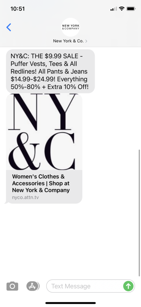 New York & Co Text Message Marketing Example - 01.03.2021