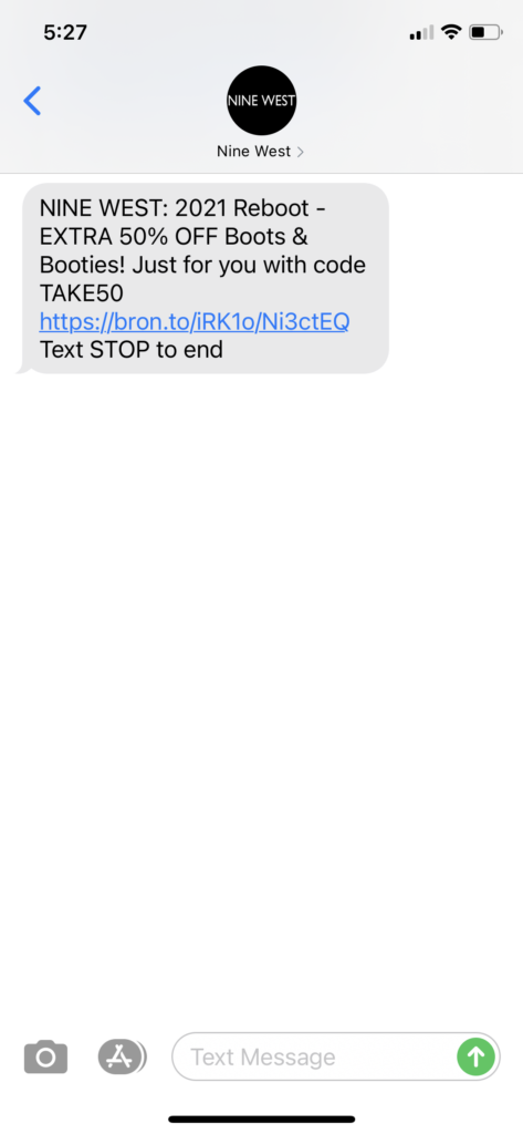 Nine West Text Message Marketing Example -01.06.2021
