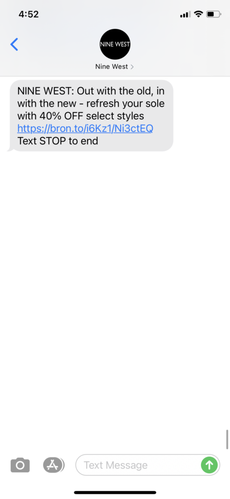 Nine West Text Message Marketing Example -01.09.2021