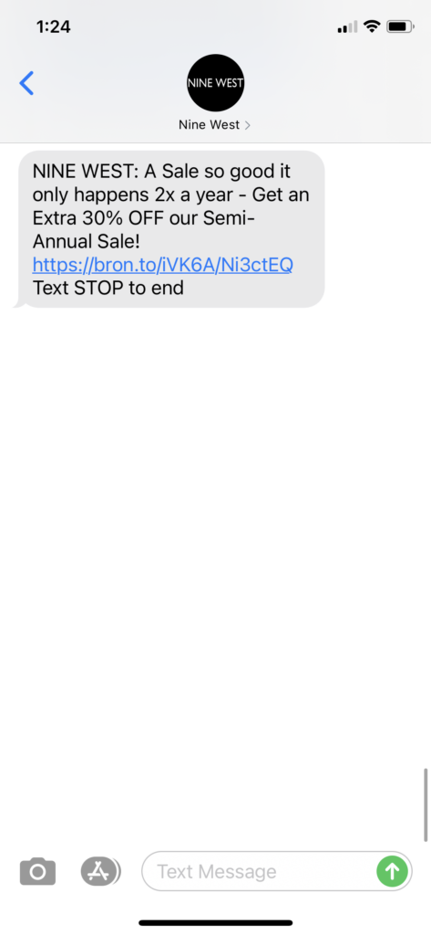 Nine West Text Message Marketing Example - 01.13.2021