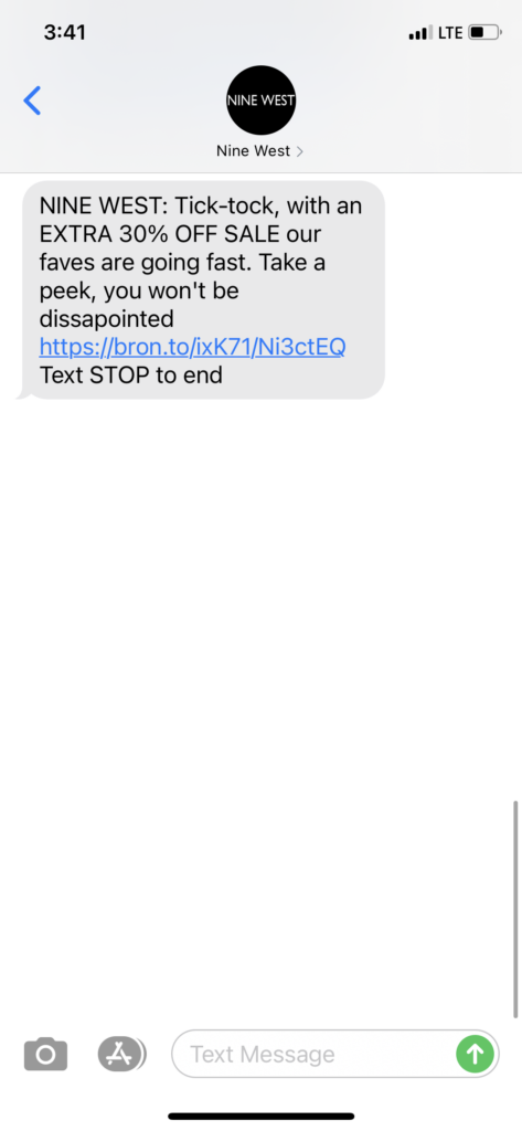 Nine West Text Message Marketing Example - 01.15.2021