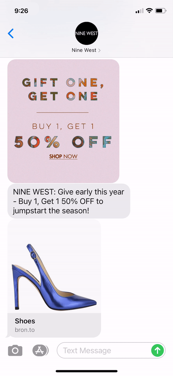 Nine West Text Message Marketing Example - 11.14.2020