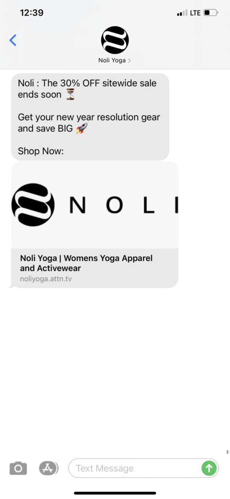 Noli Yoga Text Message Marketing Example - 12.30.2020