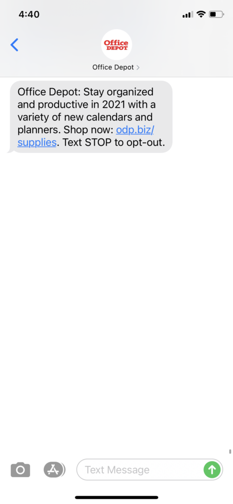 Office Depot Text Message Marketing Example - 01.05.2021