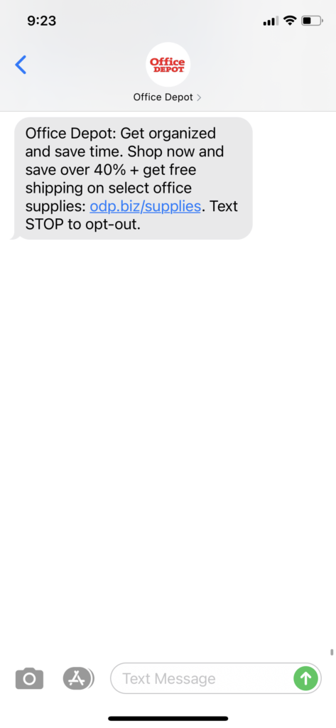 Office Depot Text Message Marketing Example - 01.07.2021