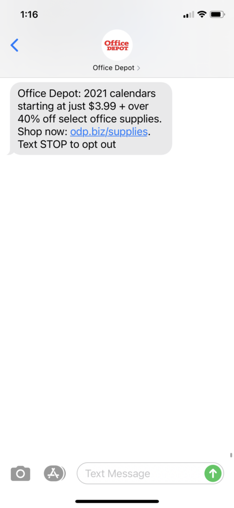 Office Depot Text Message Marketing Example - 01.14.2021