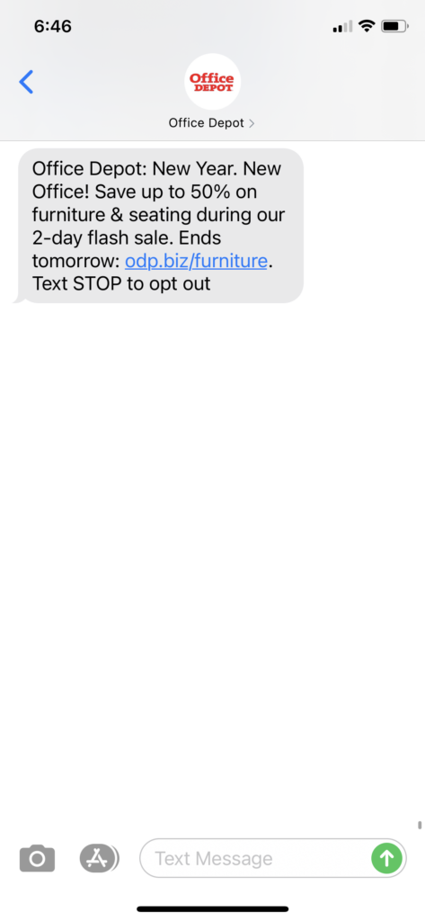 Office Depot Text Message Marketing Example - 01.19.2021