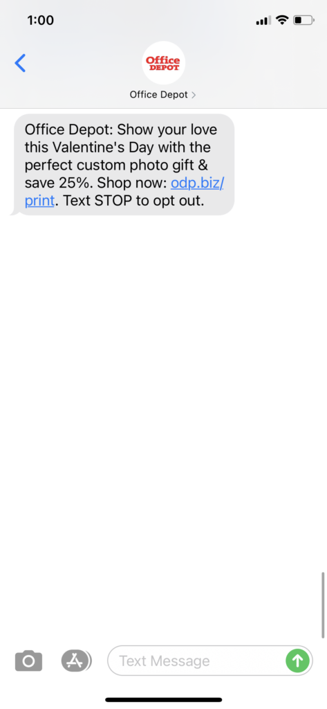 Office Depot Text Message Marketing Example - 01.26.2021