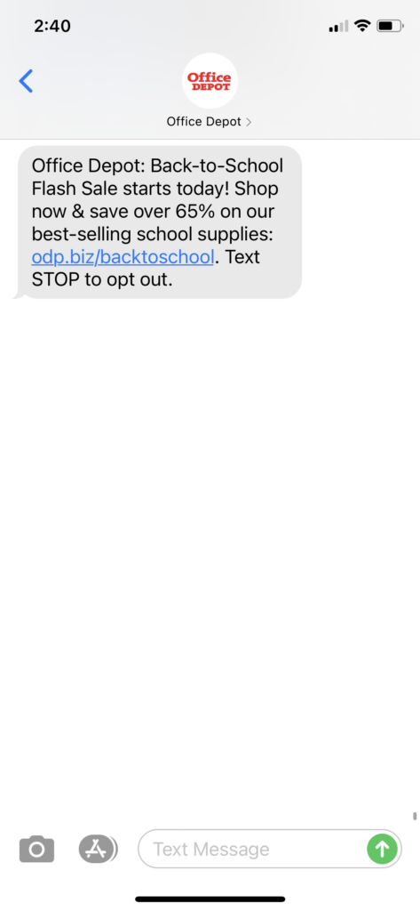 Office Depot Text Message Marketing Example - 08.13.2020