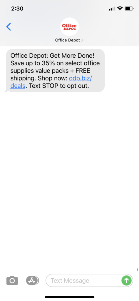 Office Depot Text Message Marketing Example - 11.03.2020