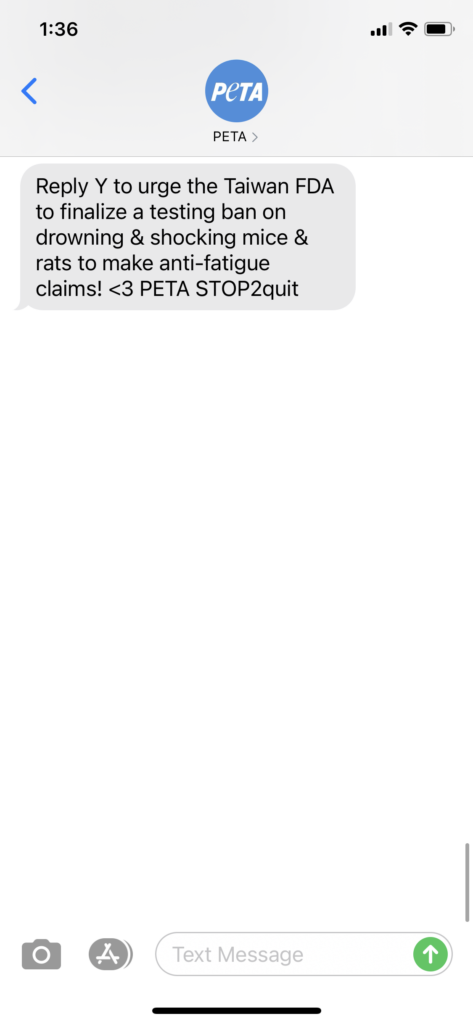 PETA Text Message Marketing Example - 01.21.2021