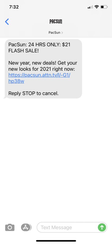PacSun Text Message Marketing Example - 01.01.2021