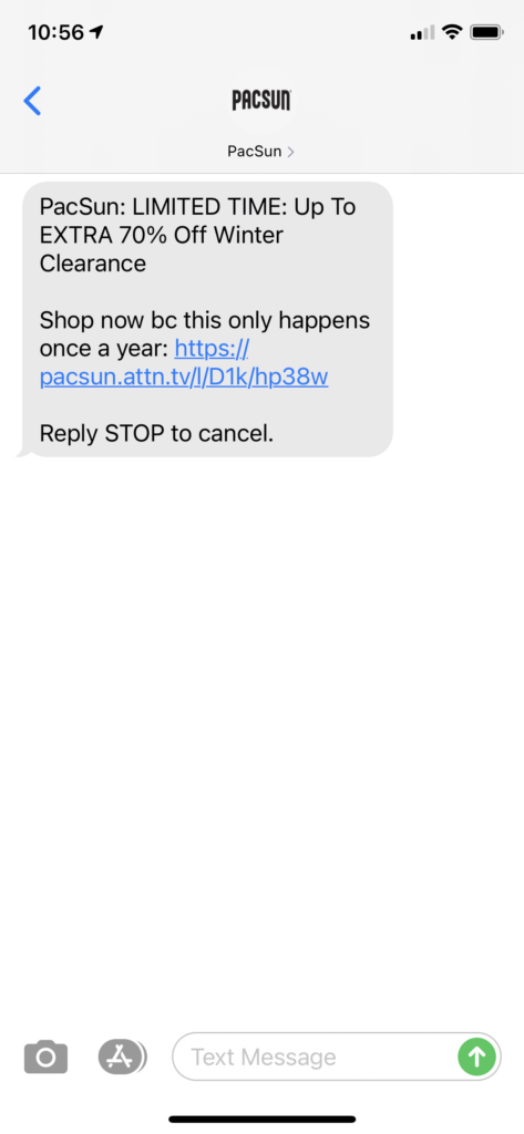 PacSun Text Message Marketing Example - 01.03.2021