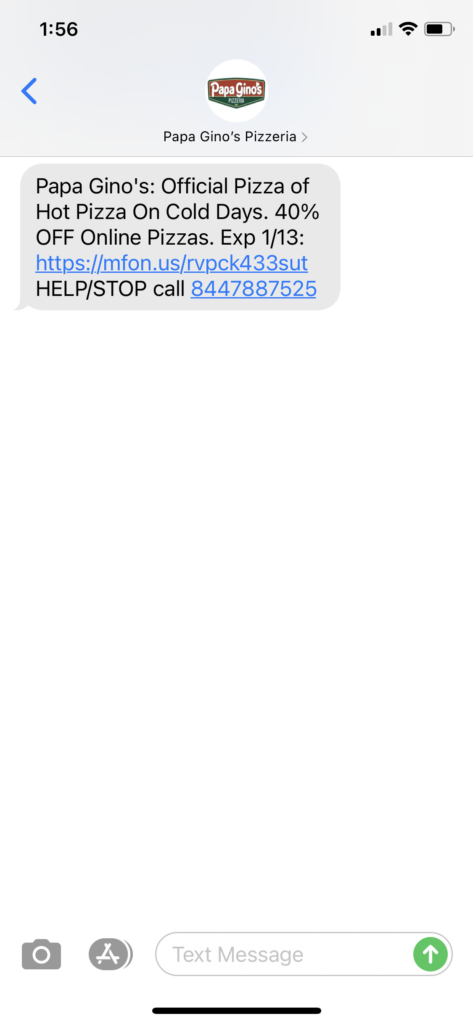 Papa Gino's Text Message Marketing Example - 01.11.2021