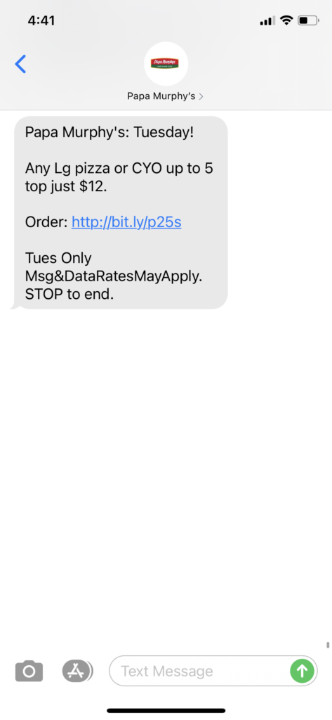 Papa Murphy's Text Message Marketing Example - 01.05.2021