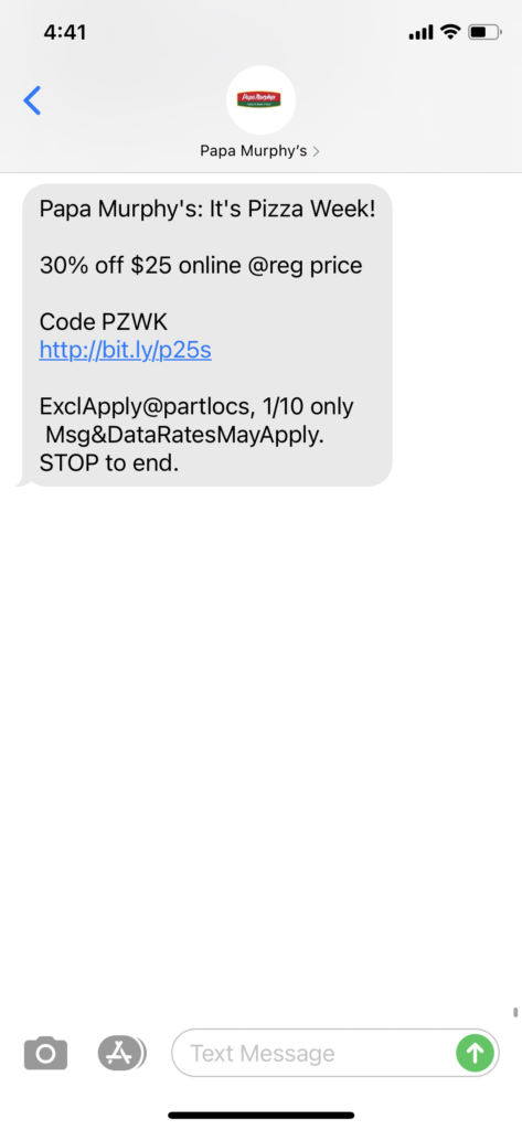 Papa Murphy's Text Message Marketing Example - 01.10.2021
