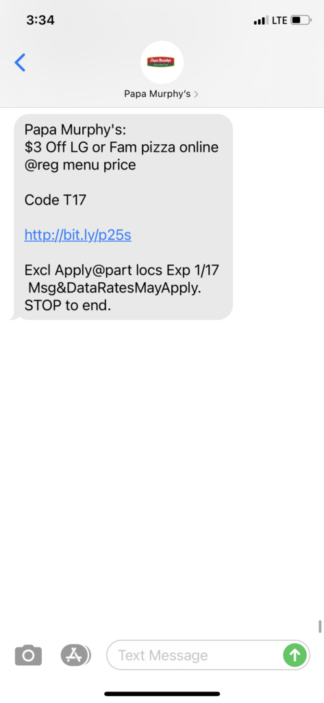 Papa Murphy's Text Message Marketing Example - 01.16.2021