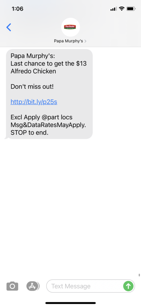 Papa Murphy's Text Message Marketing Example - 01.23.2021