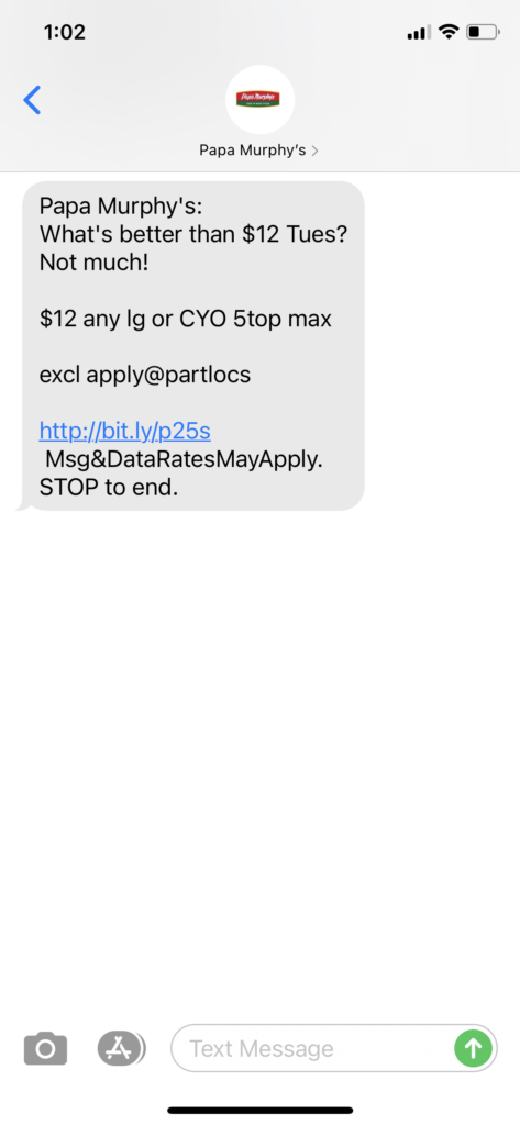 Papa Murphy's Text Message Marketing Example - 01.26.2021