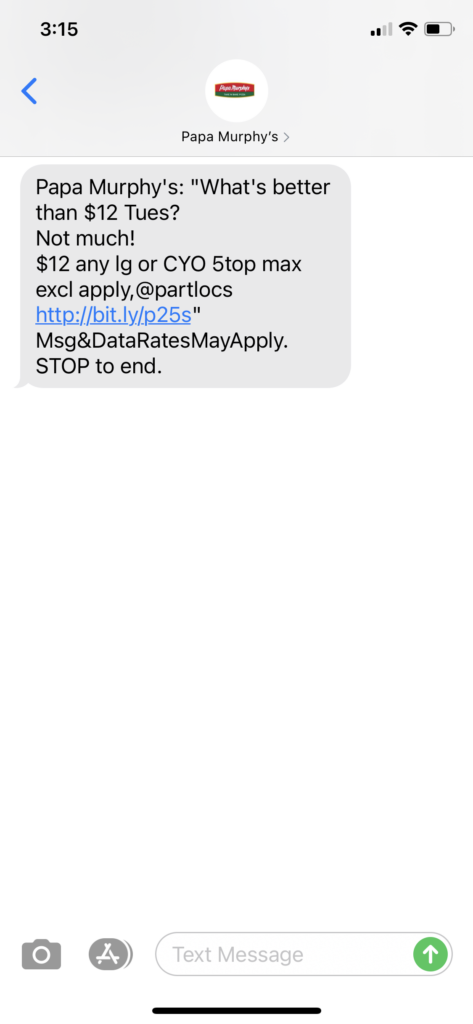 Papa Murphy's Text Message Marketing Example - 08.11.2020