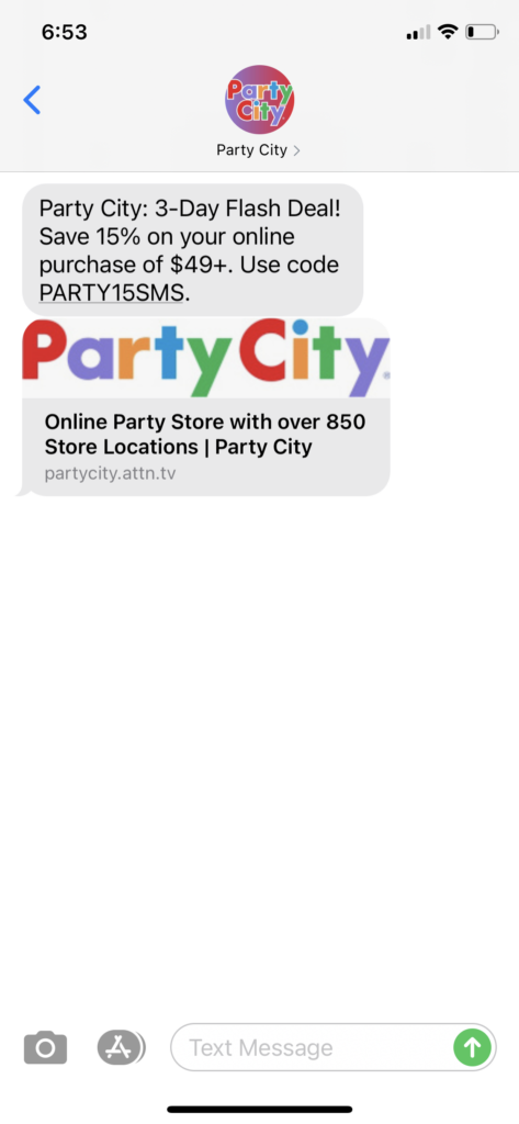 Party City Text Message Marketing Example - 01.14.2021