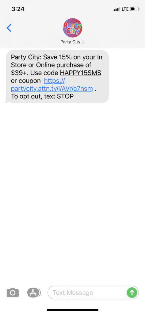 Party City Text Message Marketing Example - 01.17.2021