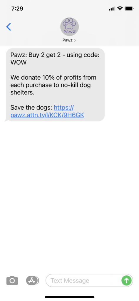Pawz Text Message Marketing Example - 01.30.2021