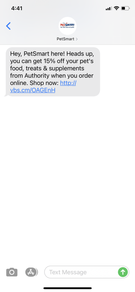 PetSmart Text Message Marketing Example - 01.05.2021