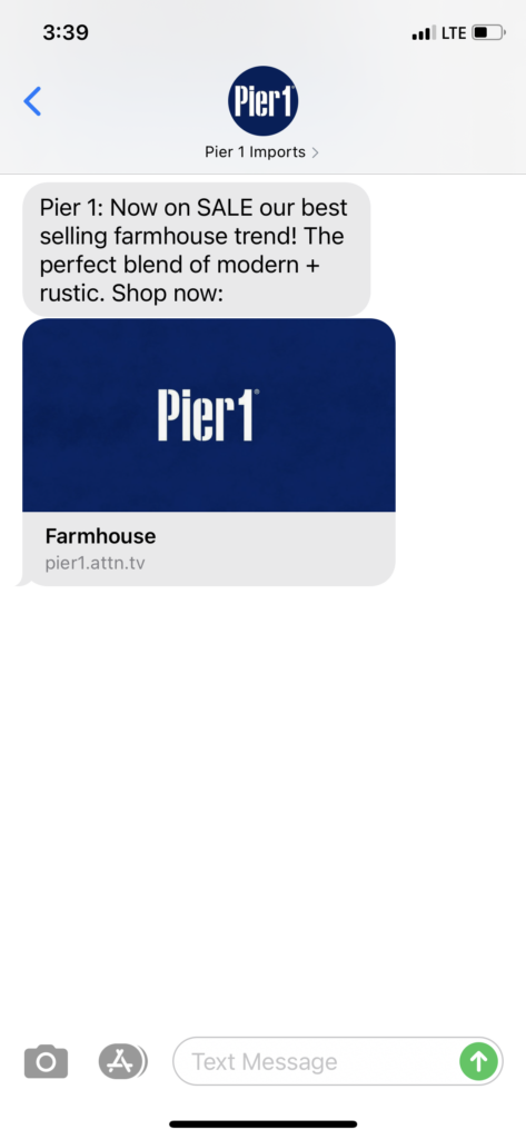 Pier 1 Text Message Marketing Example - 01.15.2021