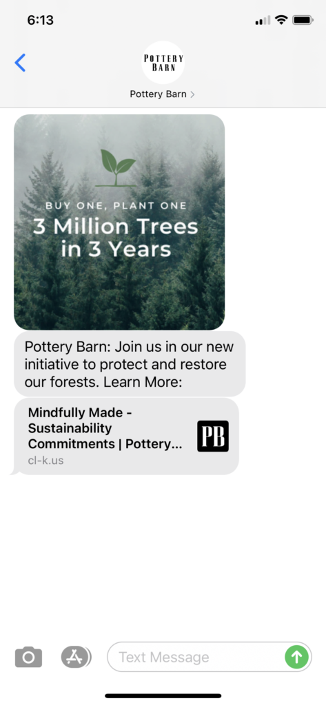 Pottery Barn Text Message Marketing Example - 01.04.2021
