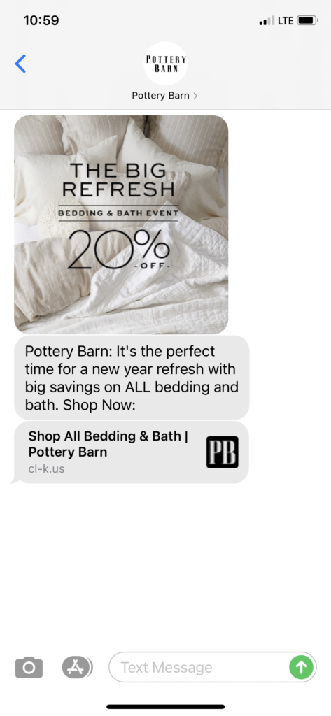 Pottery Barn Text Message Marketing Example - 12.31.2020