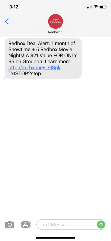 Redbox Text Message Marketing Example - 08.11.2020