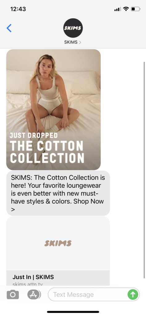 SKIMS Text Message Marketing Example - 01.27.2021