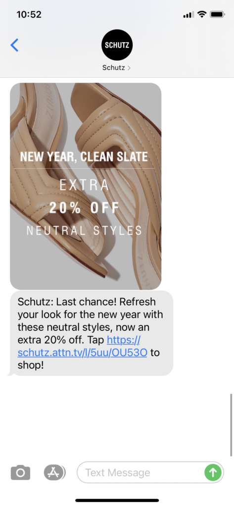 Schutz Text Message Marketing Example - 01.03.2021
