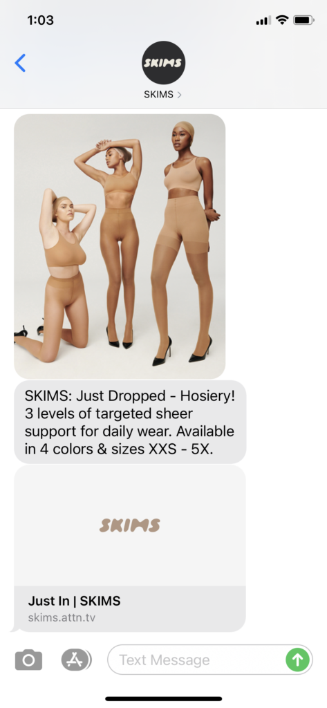 Skims Text Message Marketing Example - 01.14.2021