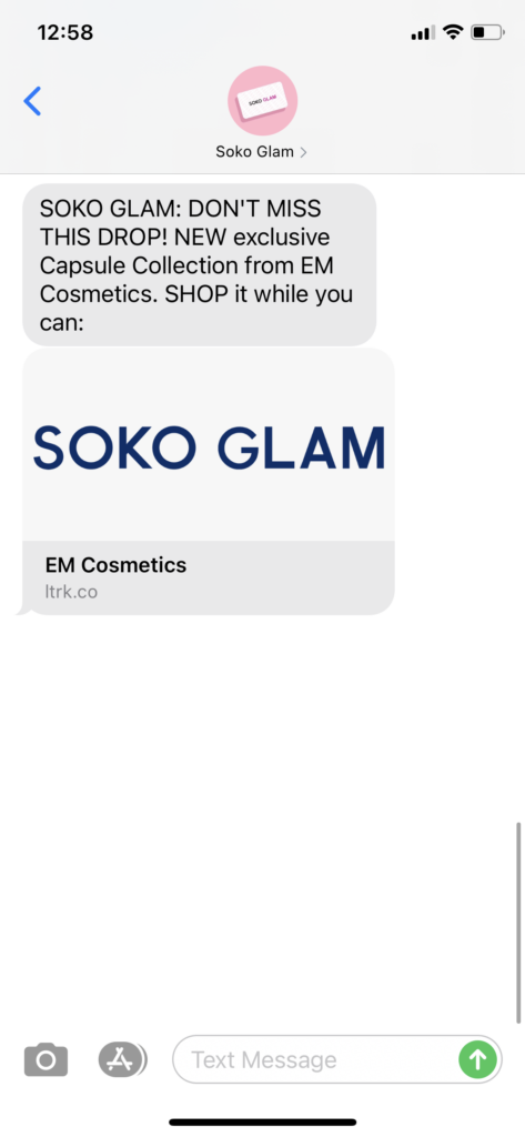 Soko Glam Text Message Marketing Example - 01.26.2021