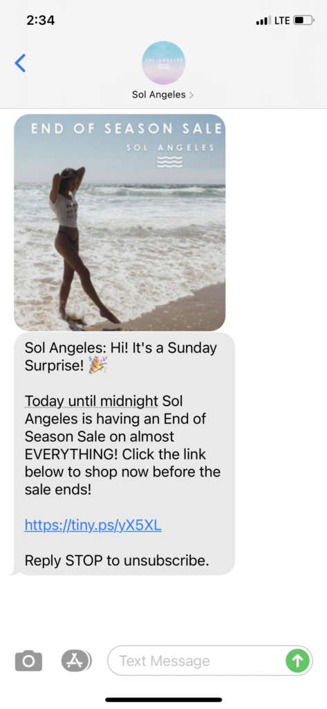 Sol Angeles Text Message Marketing Example - 01.17.2021