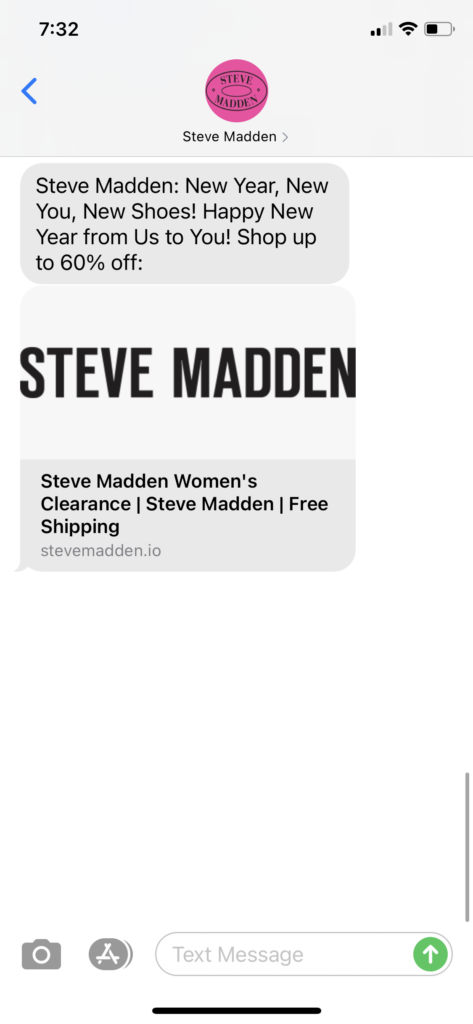 Steve Madden Text Message Marketing Example - 01.01.2021
