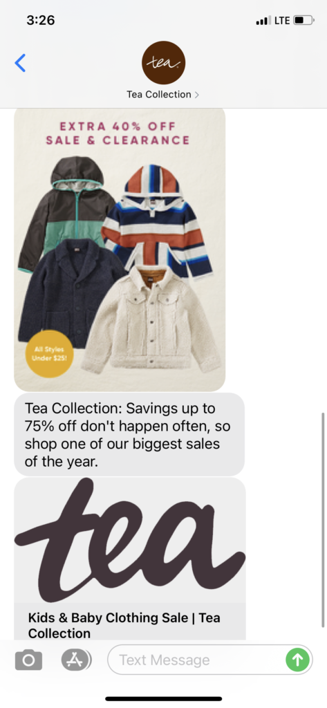 Tea Collection Text Message Marketing Example - 01.17.2021
