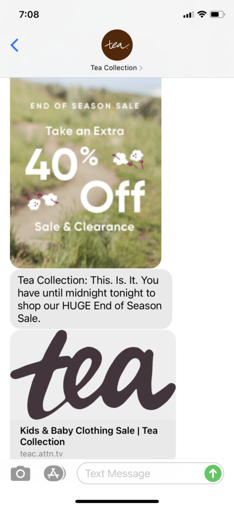 Tea Collection Text Message Marketing Example - 01.19.2021